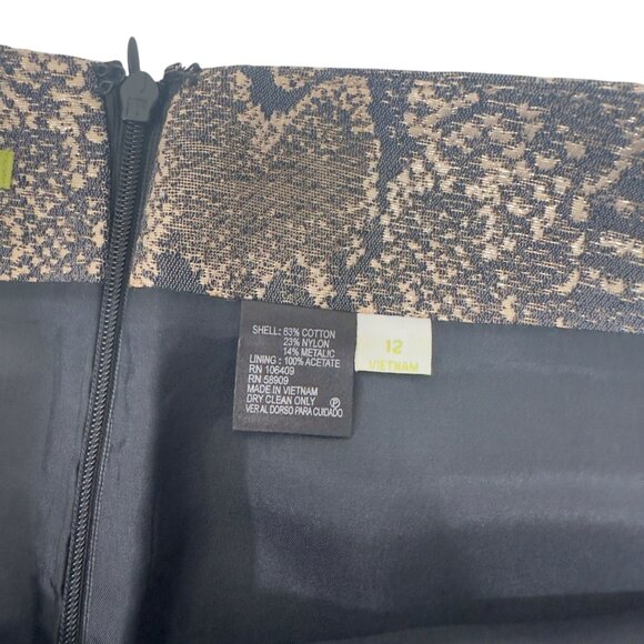 GIANNI BINI Snake Print Metallic Cotton-Blend Pencil Skirt Zip Closure Womens 12 - Picture 2 of 11